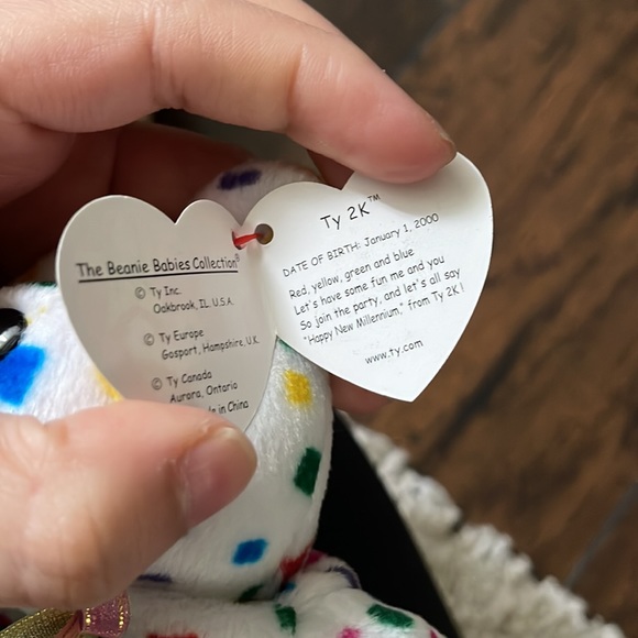 Ty beanie baby bear ty 2k New with heart tag White teddy bear colorful confetti - Picture 4 of 4
